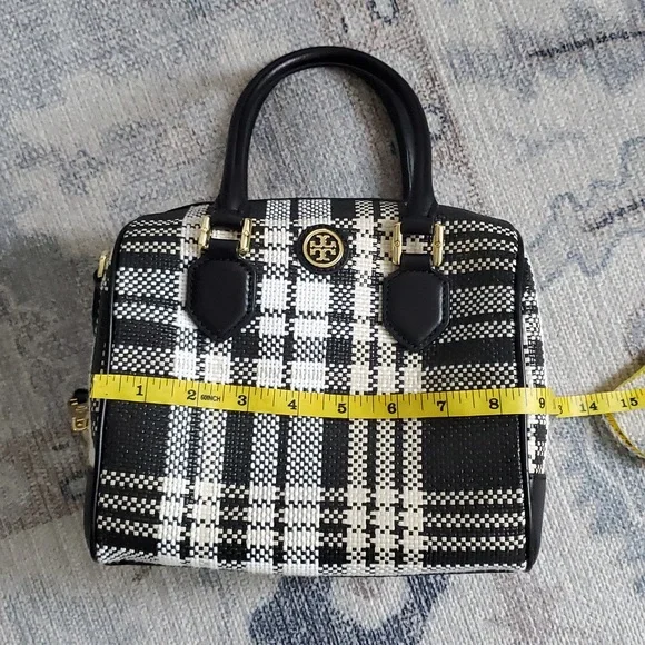 Tory Burch Robinson Plaid Boston Satchel Bag Purse with Crossbody Strap - Picture 15 of 16